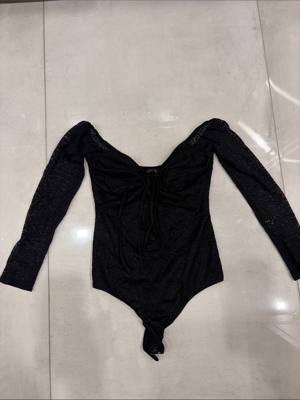 NBD Black Lace Long-Sleeve Bandeau Bodysuit